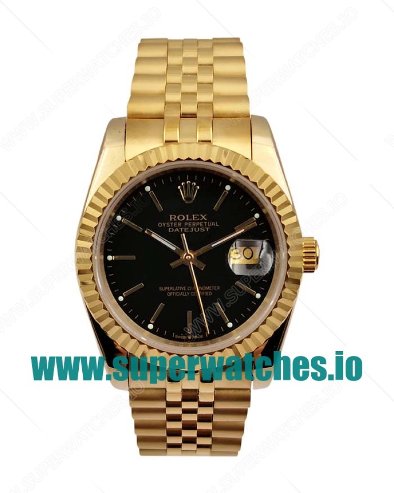 Replica Rolex Datejust 116238 36MM Yellow Gold Black Dial Swiss ETA 2836