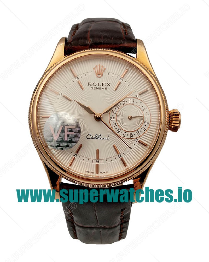 Replica Rolex Cellini Date 50515 VF Rose Gold White Dial Dial Swiss 3165